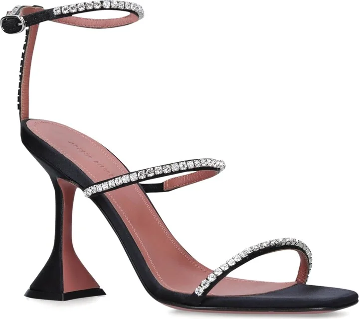 Amina Muaddi Satin Embellished Gilda Sandals 95 - Image 2