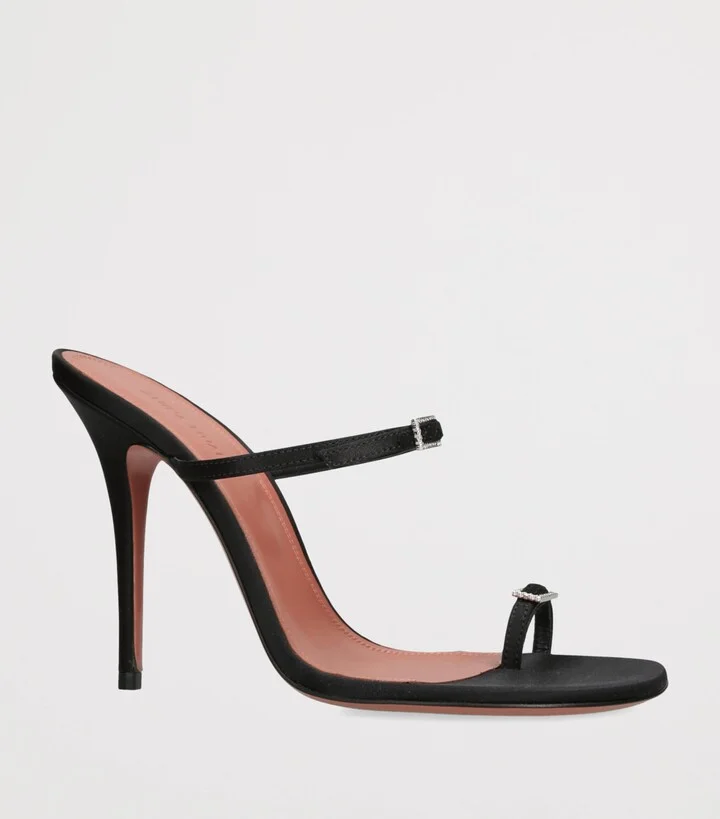 Amina Muaddi Satin Heeled Sandals 105 - Image 3