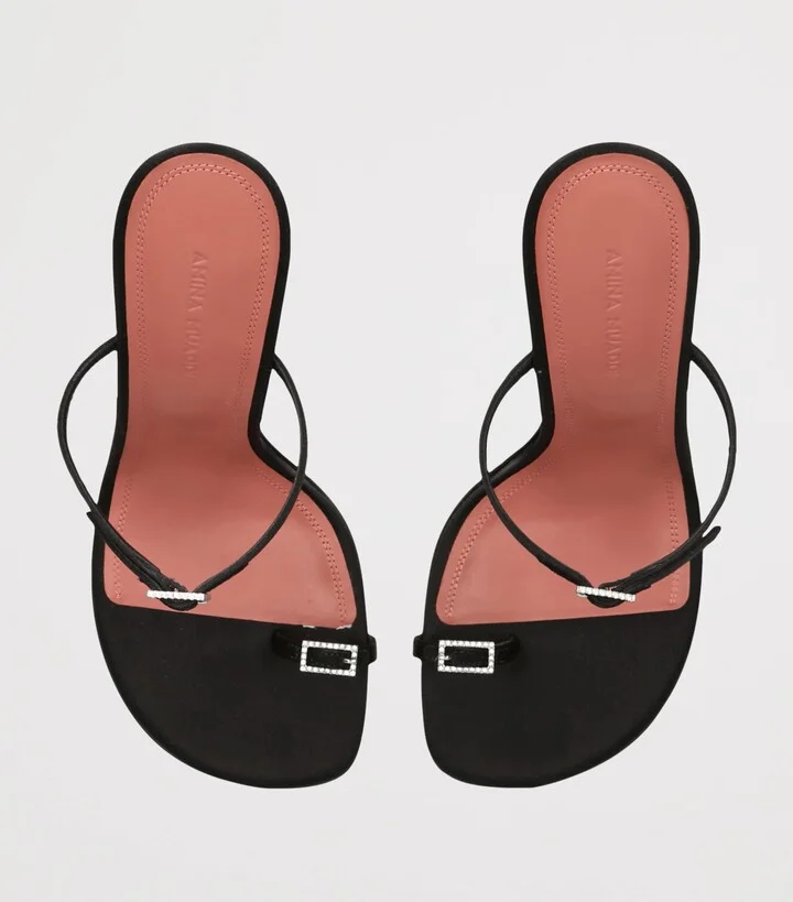 Amina Muaddi Satin Heeled Sandals 105 - Image 4