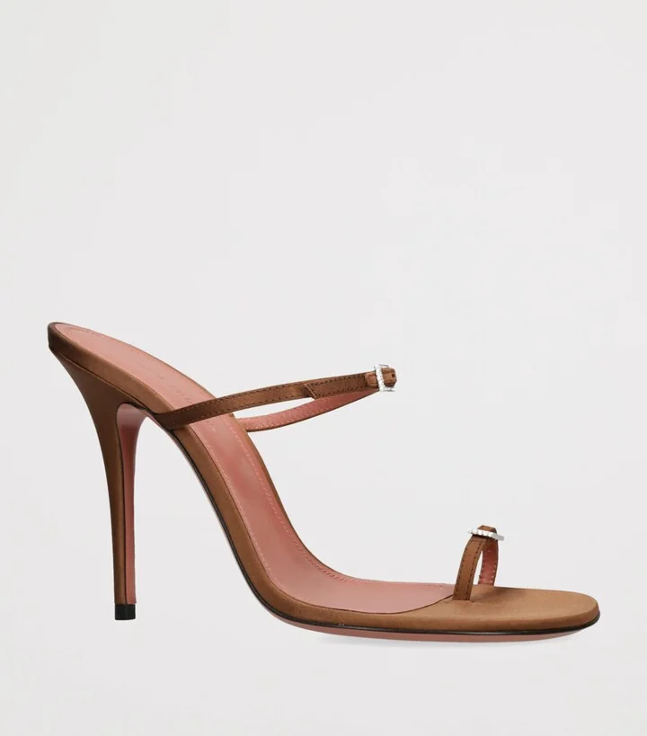 Amina Muaddi Satin Heeled Sandals 105 - Image 3