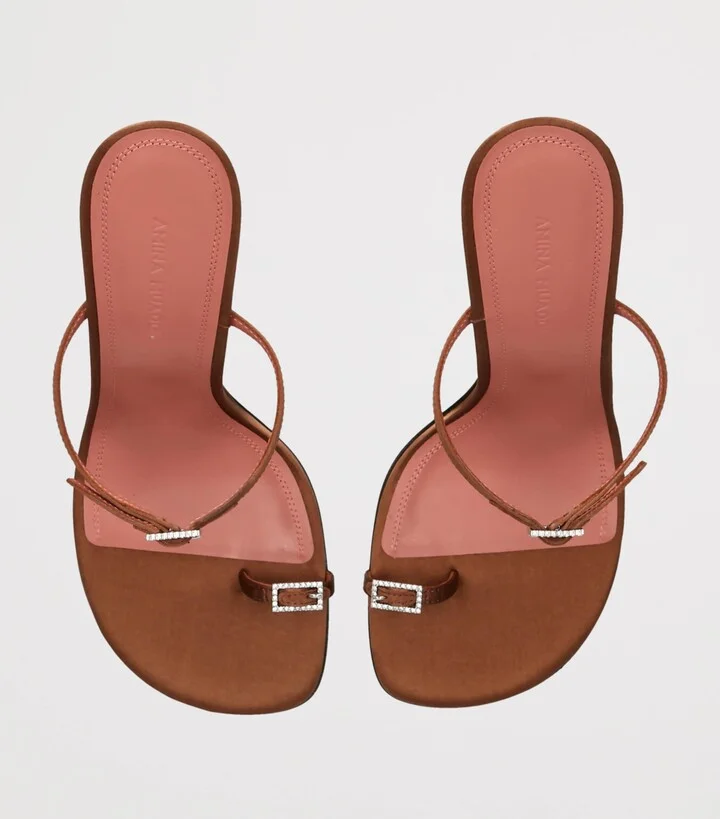 Amina Muaddi Satin Heeled Sandals 105 - Image 4