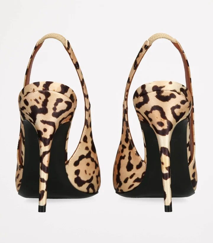 Amina Muaddi Satin Leopard Anok Slingback Pumps 105 - Image 2