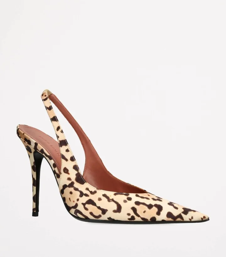 Amina Muaddi Satin Leopard Anok Slingback Pumps 105 - Image 3