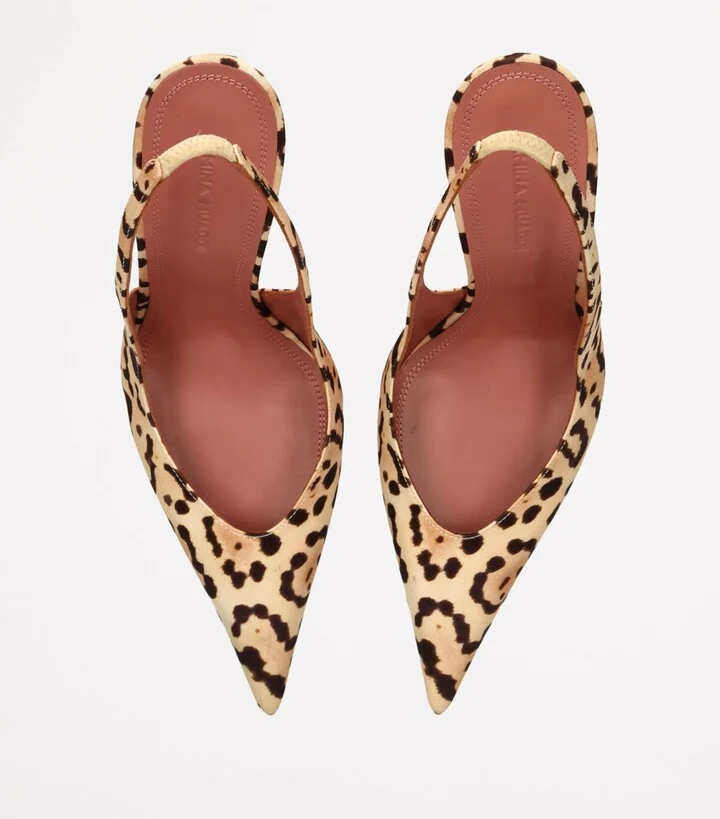 Amina Muaddi Satin Leopard Anok Slingback Pumps 105 - Image 4