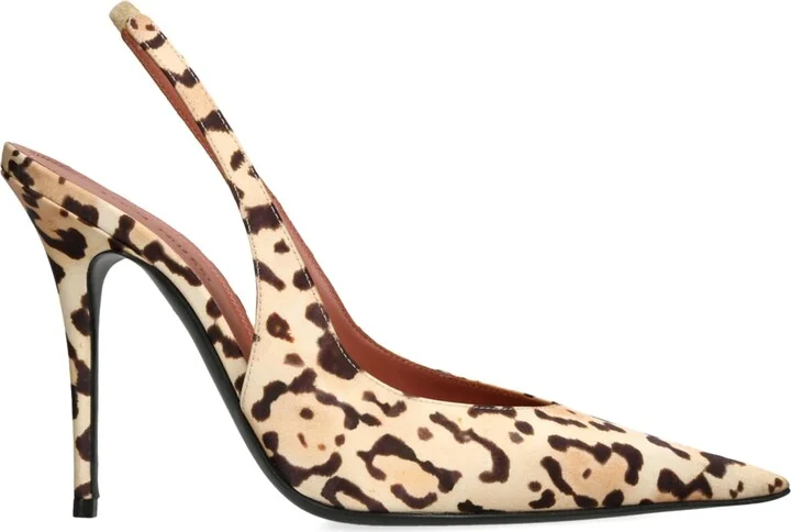 Amina Muaddi Satin Leopard Anok Slingback Pumps 105