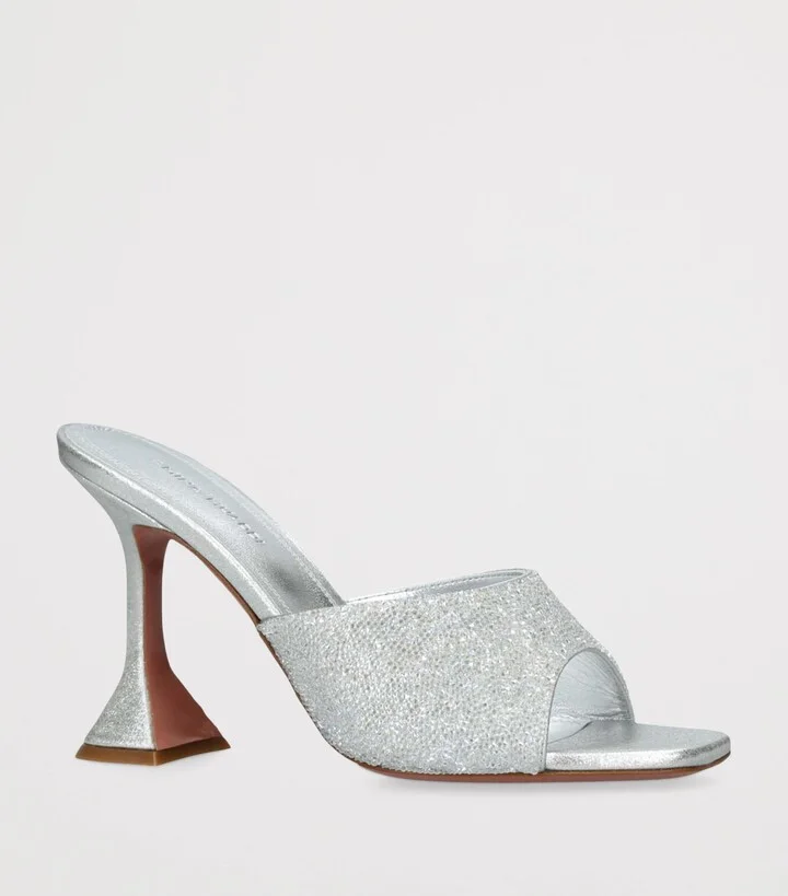 Amina Muaddi Satin Lupita Crystal Dust Heeled Mules 95 - Image 3