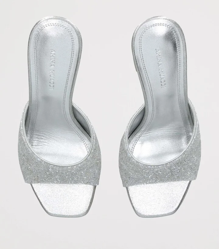 Amina Muaddi Satin Lupita Crystal Dust Heeled Mules 95 - Image 4