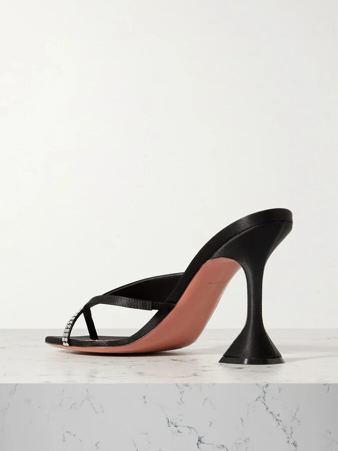 Amina Muaddi - Shiona Crystal-embellished Satin Mules - Black - Image 3