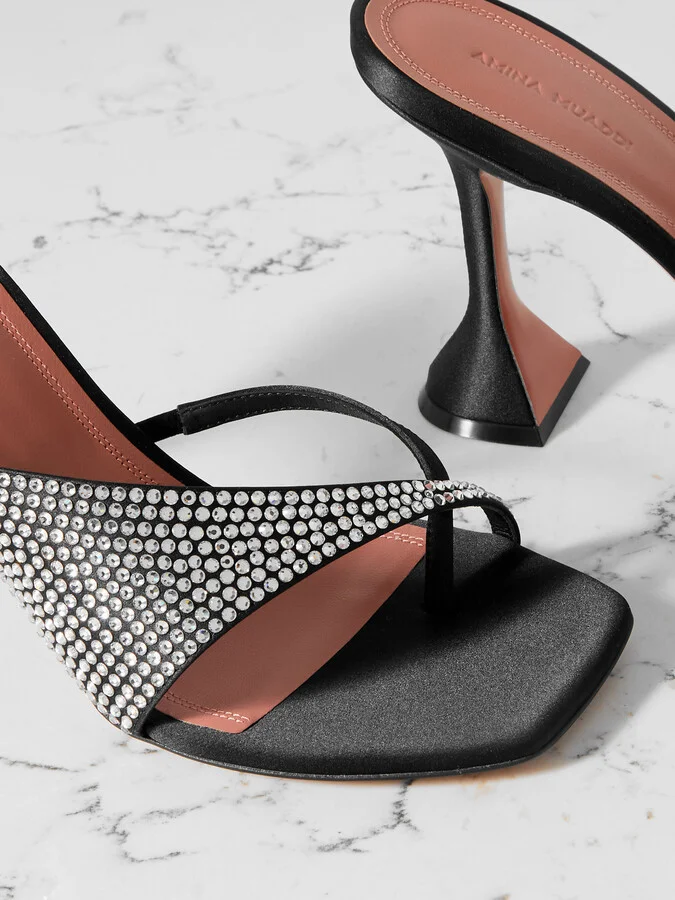 Amina Muaddi - Shiona Crystal-embellished Satin Mules - Black - Image 4