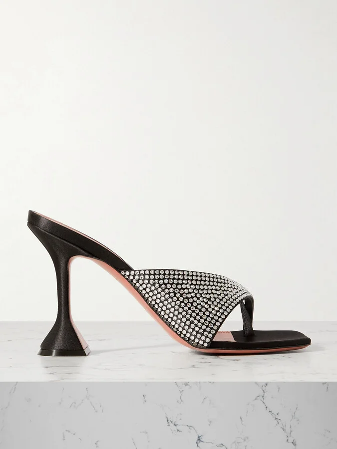 Amina Muaddi - Shiona Crystal-embellished Satin Mules - Black