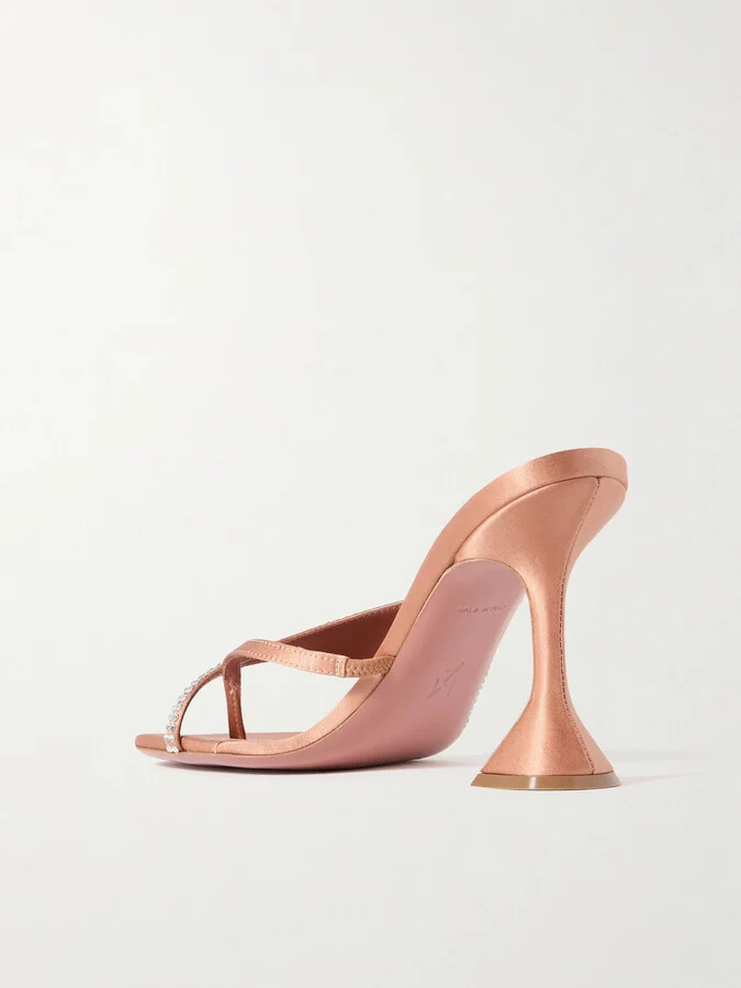 Amina Muaddi - Shiona Crystal-embellished Satin Mules - Brown - Image 3