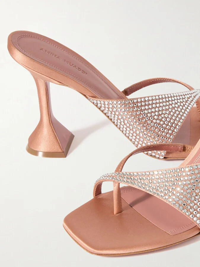 Amina Muaddi - Shiona Crystal-embellished Satin Mules - Brown - Image 4