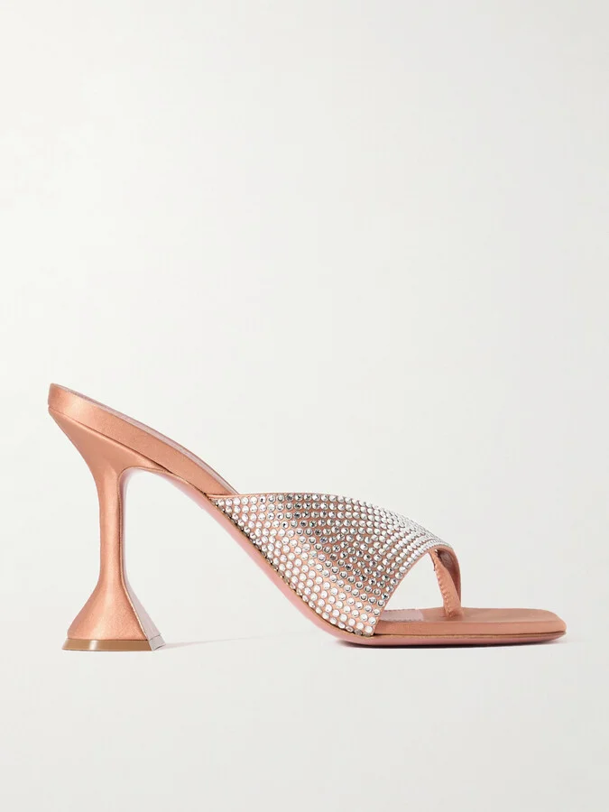 Amina Muaddi - Shiona Crystal-embellished Satin Mules - Brown
