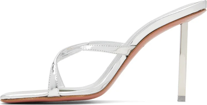 Amina Muaddi Silver Adriana Slipper 95 Heeled Sandals - Image 3