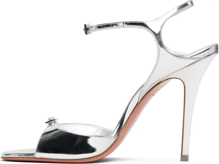 Amina Muaddi Silver Adut 105 Heeled Sandals - Image 3