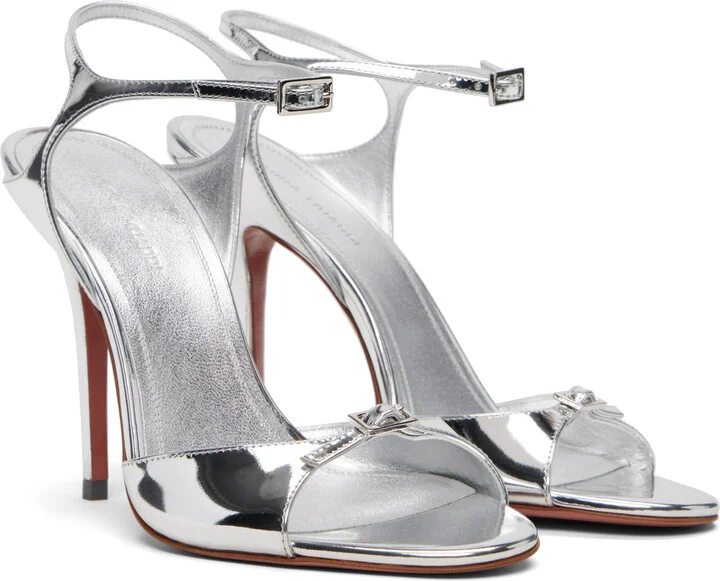 Amina Muaddi Silver Adut 105 Heeled Sandals - Image 4