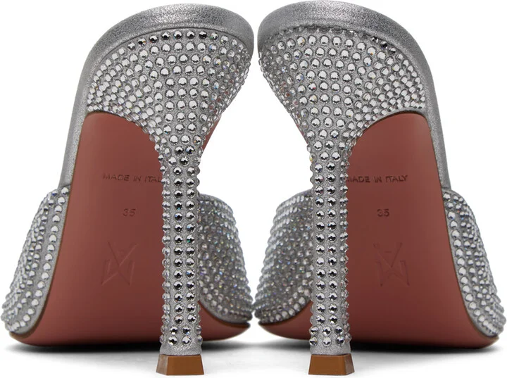 Amina Muaddi Silver Alexa Crystal Slipper 105 Heeled Sandals - Image 2