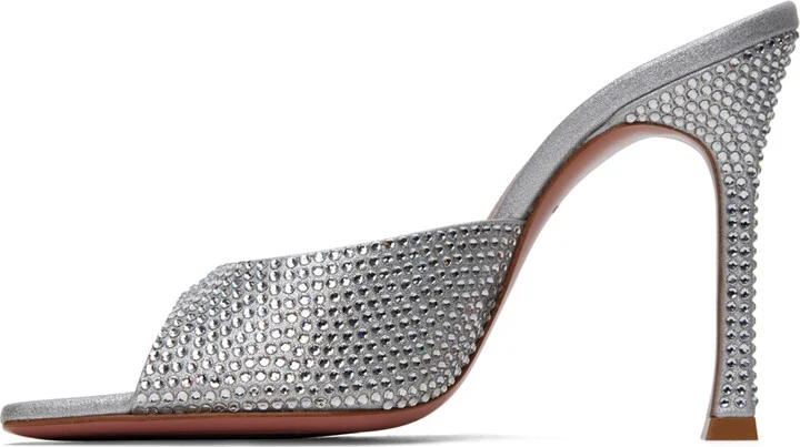 Amina Muaddi Silver Alexa Crystal Slipper 105 Heeled Sandals - Image 3