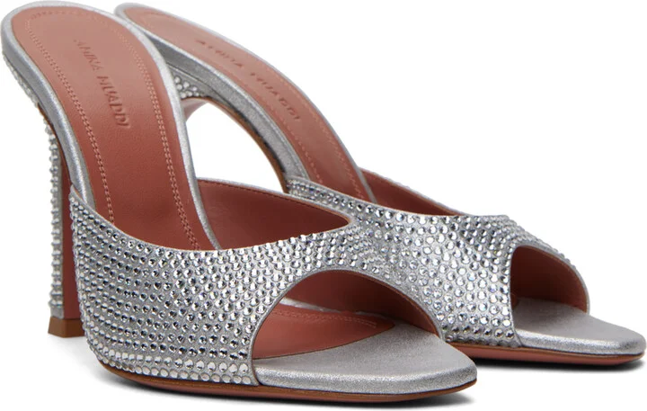 Amina Muaddi Silver Alexa Crystal Slipper 105 Heeled Sandals - Image 4