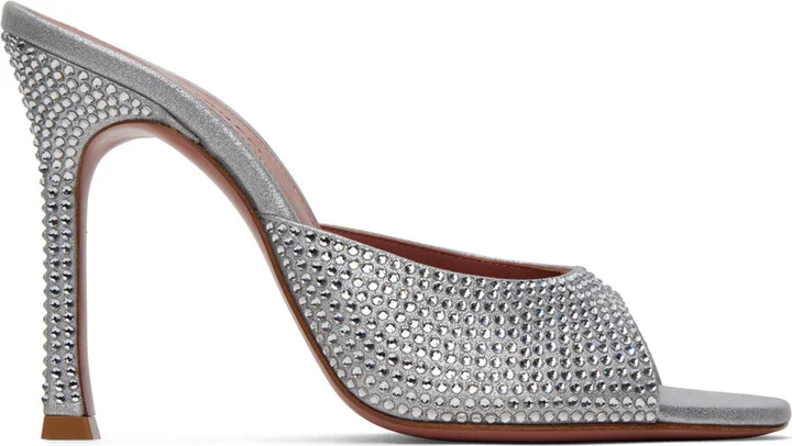 Amina Muaddi Silver Alexa Crystal Slipper 105 Heeled Sandals