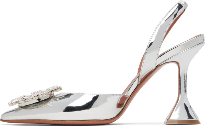 Amina Muaddi Silver Begum Sling Heels - Image 3