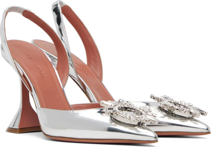 Amina Muaddi Silver Begum Sling Heels - Image 4