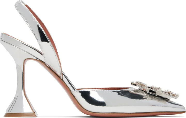 Amina Muaddi Silver Begum Sling Heels