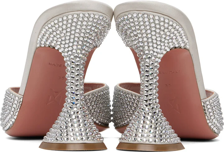 Amina Muaddi Silver Caroline Crystal Slipper Heeled Sandals - Image 2