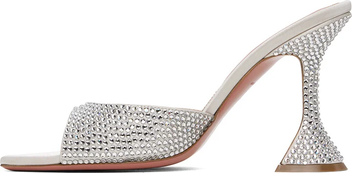 Amina Muaddi Silver Caroline Crystal Slipper Heeled Sandals - Image 3