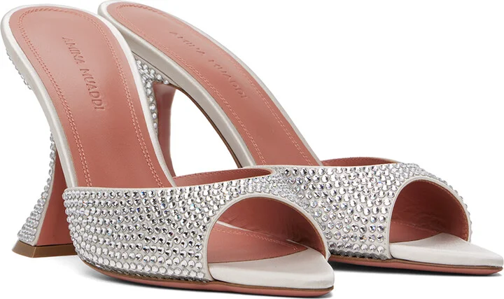 Amina Muaddi Silver Caroline Crystal Slipper Heeled Sandals - Image 4