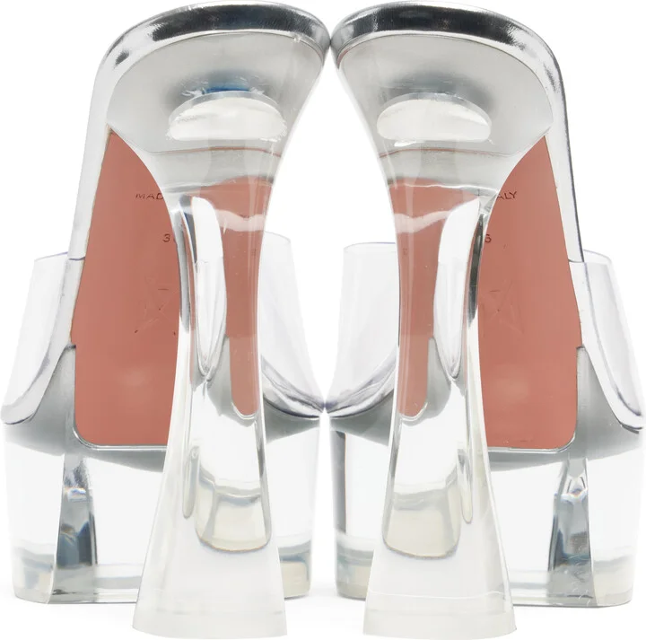 Amina Muaddi Silver Dalida Glass Plateau Heeled Sandals - Image 2