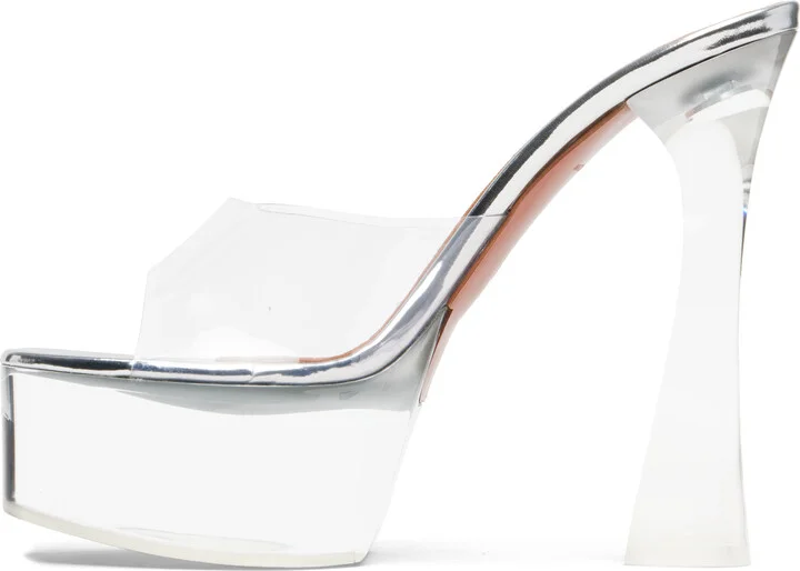 Amina Muaddi Silver Dalida Glass Plateau Heeled Sandals - Image 3