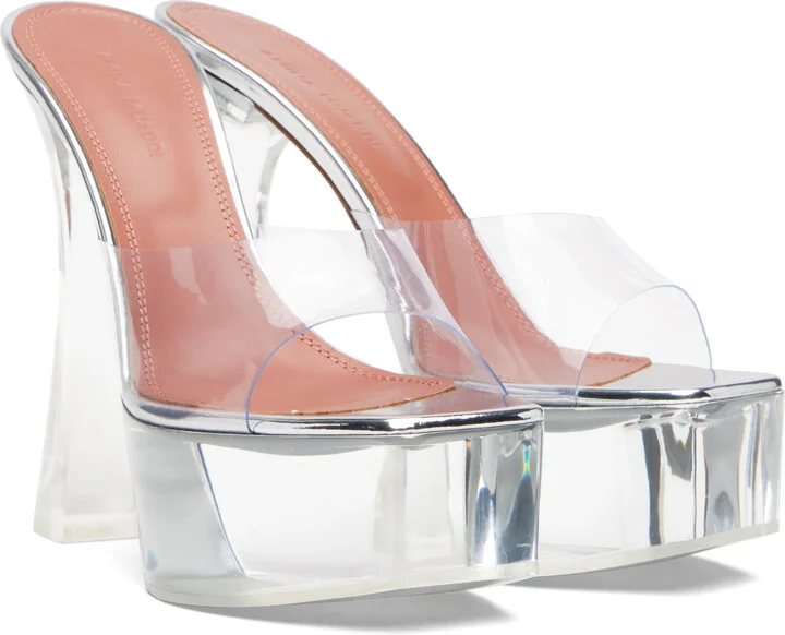 Amina Muaddi Silver Dalida Glass Plateau Heeled Sandals - Image 4
