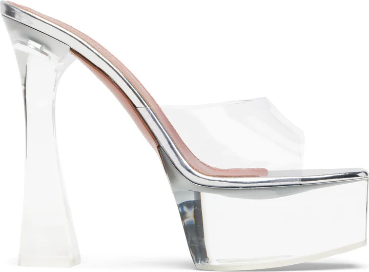 Amina Muaddi Silver Dalida Glass Plateau Heeled Sandals