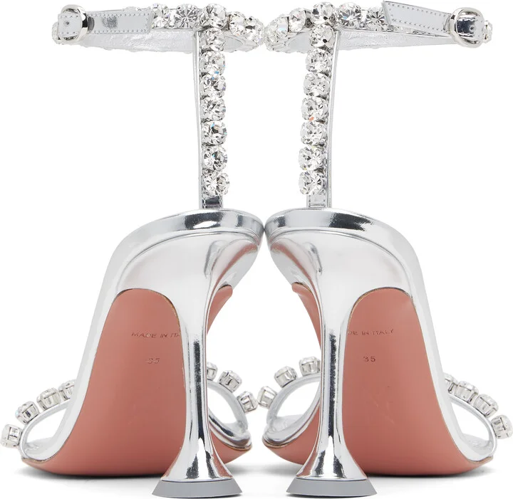 Amina Muaddi Silver Gigi 95 Heeled Sandals - Image 2