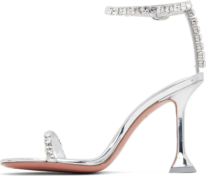 Amina Muaddi Silver Gigi 95 Heeled Sandals - Image 3