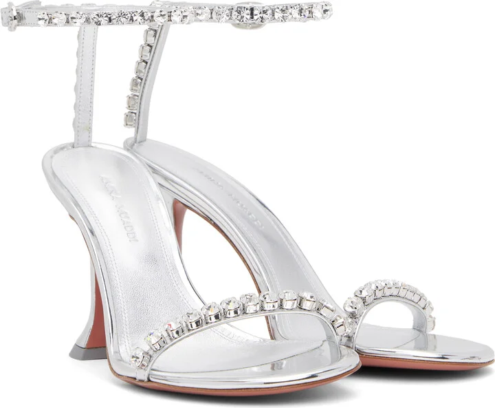Amina Muaddi Silver Gigi 95 Heeled Sandals - Image 4