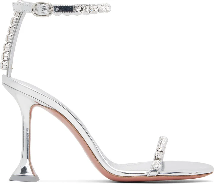 Amina Muaddi Silver Gigi 95 Heeled Sandals