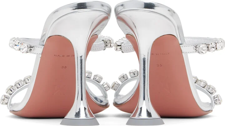 Amina Muaddi Silver Gigi Slipper 95 Heeled Sandals - Image 2