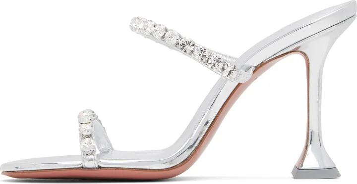 Amina Muaddi Silver Gigi Slipper 95 Heeled Sandals - Image 3