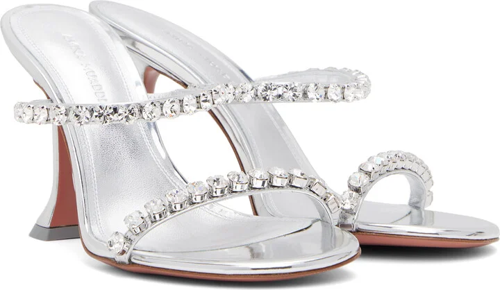 Amina Muaddi Silver Gigi Slipper 95 Heeled Sandals - Image 4