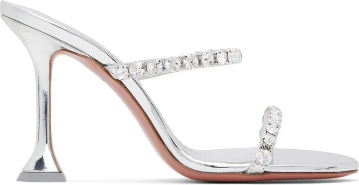 Amina Muaddi Silver Gigi Slipper 95 Heeled Sandals