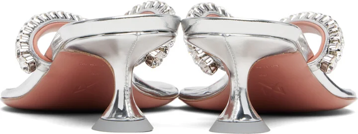 Amina Muaddi Silver Gigi Thong Heeled Sandals - Image 2