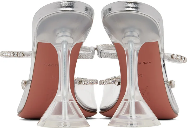 Amina Muaddi Silver Gilda Glass 95 Heels - Image 2