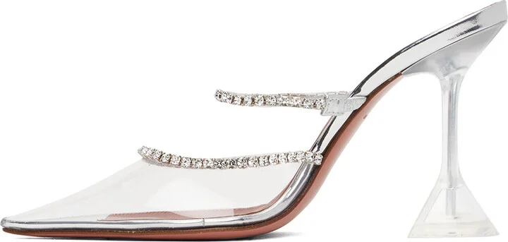 Amina Muaddi Silver Gilda Glass 95 Heels - Image 3