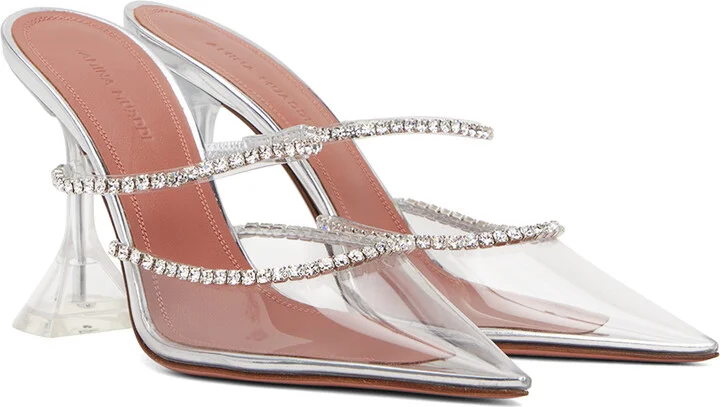 Amina Muaddi Silver Gilda Glass 95 Heels - Image 4