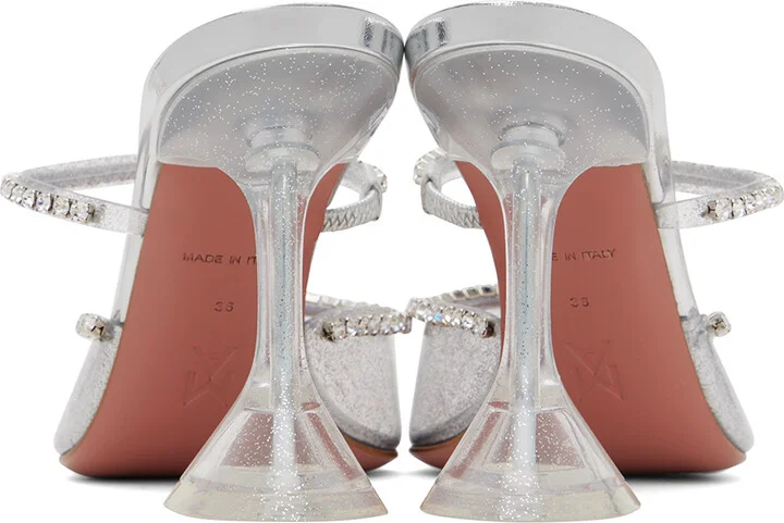 Amina Muaddi Silver Gilda Glass Mules - Image 2