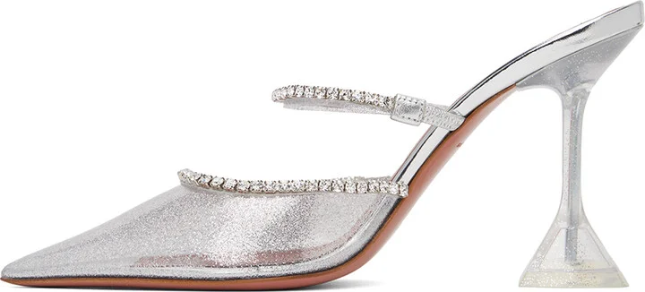 Amina Muaddi Silver Gilda Glass Mules - Image 3