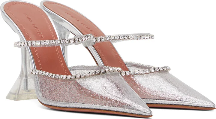 Amina Muaddi Silver Gilda Glass Mules - Image 4
