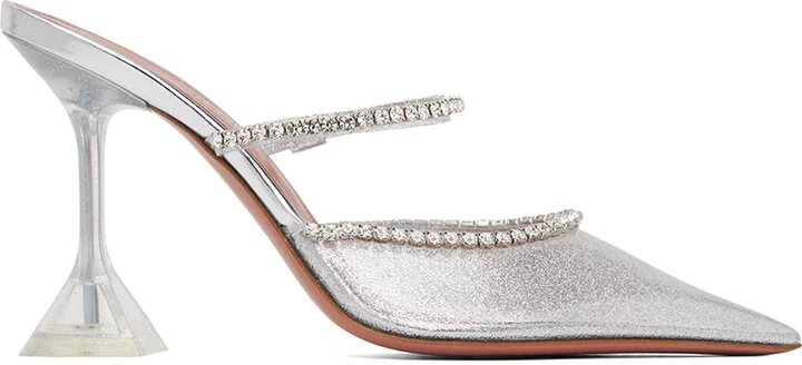 Amina Muaddi Silver Gilda Glass Mules